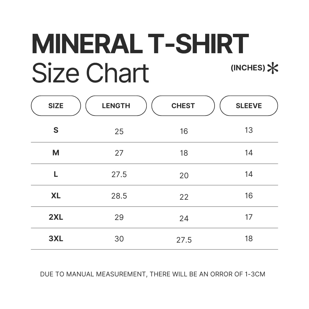 Mineral Wash T shirt Size Chart - Elden Ring Shop